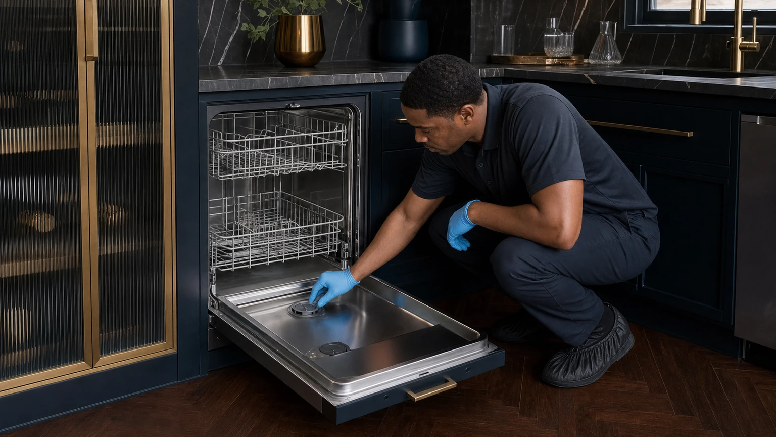 Panel-ready dishwasher diagnostic visit in the service area